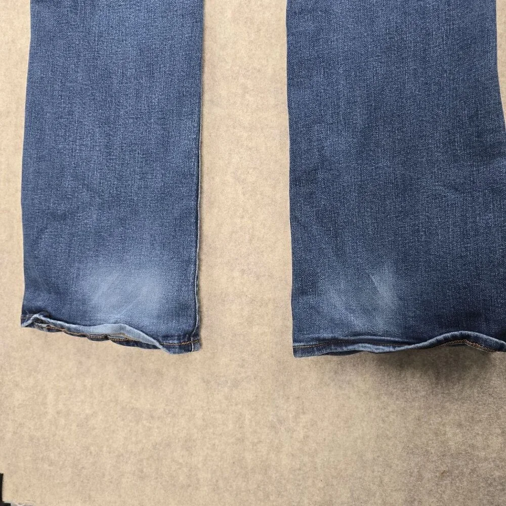 American Eagle Womens Flared Jeans Dark Wash Size 12 Stretch Denim Distressed - Picture 4 of 10